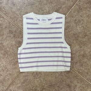 Zara Purple and White Striped Tank Top